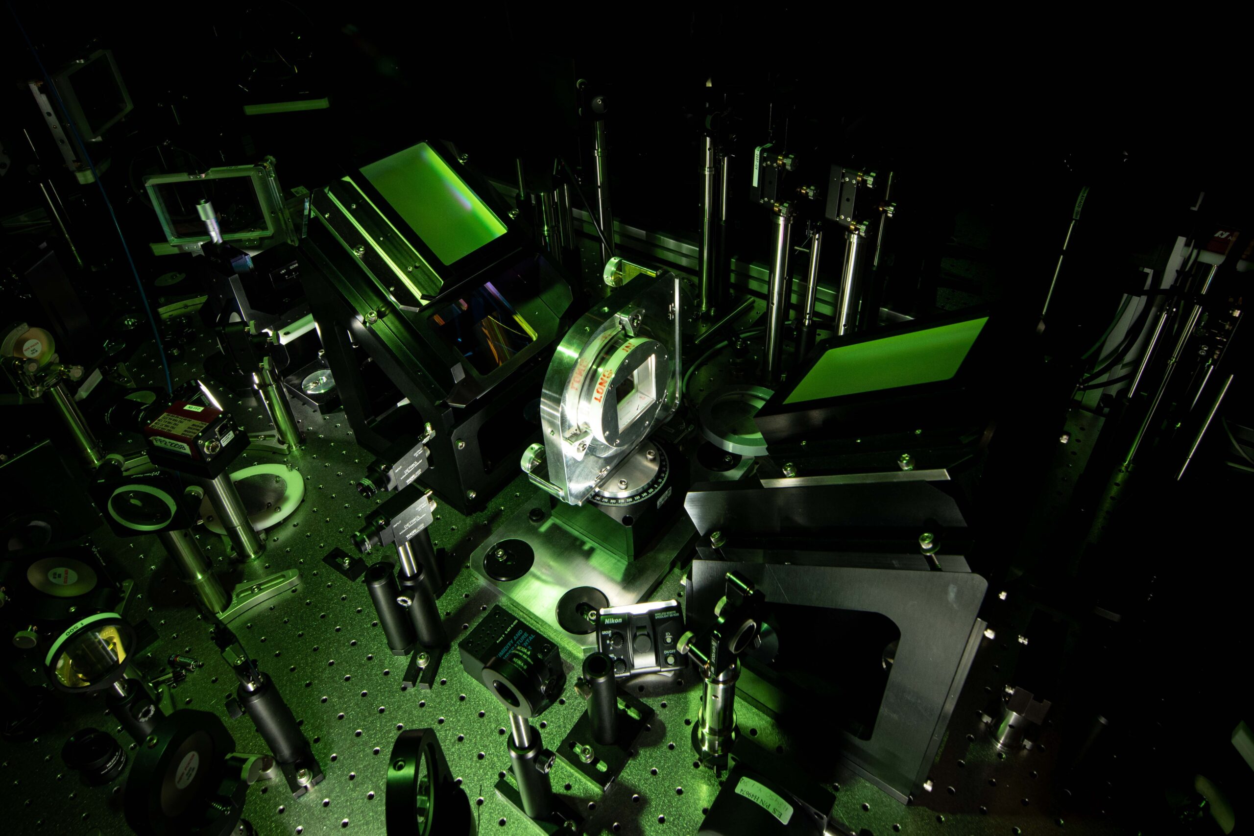 An image of an optical table containing NOPA5 in the MTW-OPAL laser facility.